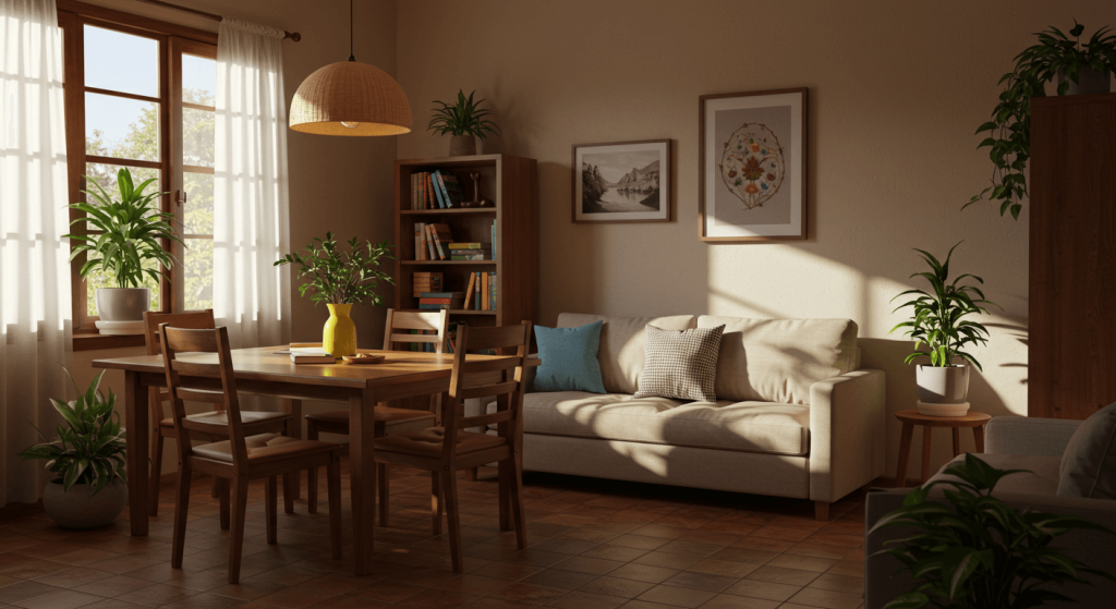 Interior de una casa mexicana con muebles básicos protegidos bajo el patrimonio de familia en México.