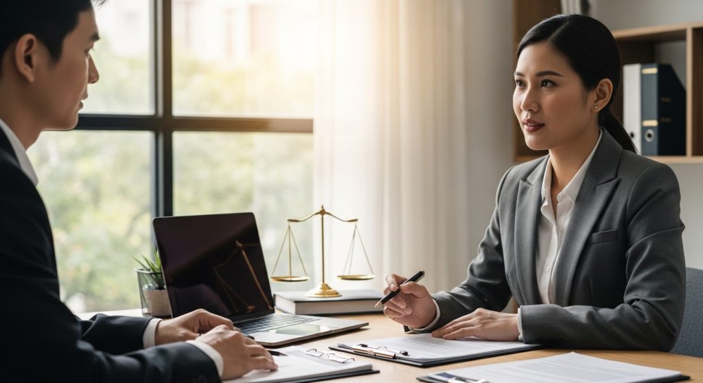 Abogado pensión alimenticia explicando documentos legales a un padre o madre en una consulta de derecho familiar en México