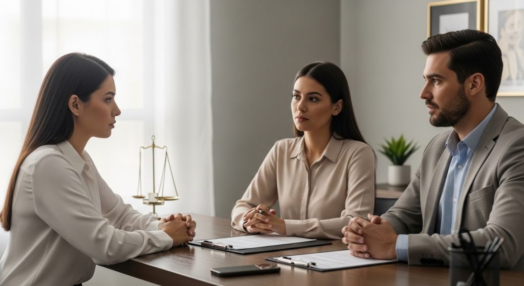 Abogado familiar en México explicando puede un padre quitarle un hijo a su madre durante una consulta de guarda y custodia